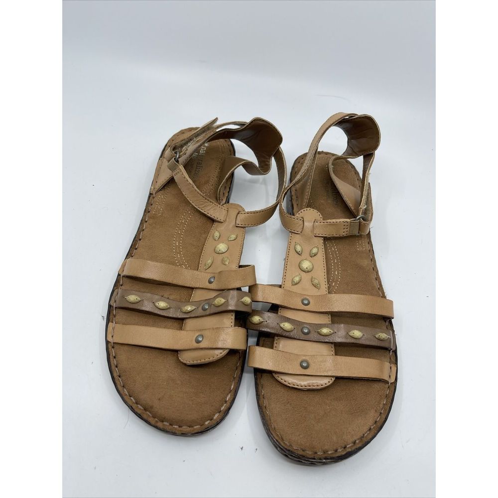 Naturalizer Size 12W Brown Leather Gladiator Sandals Beaded Rhapsody - Picture 1 of 7